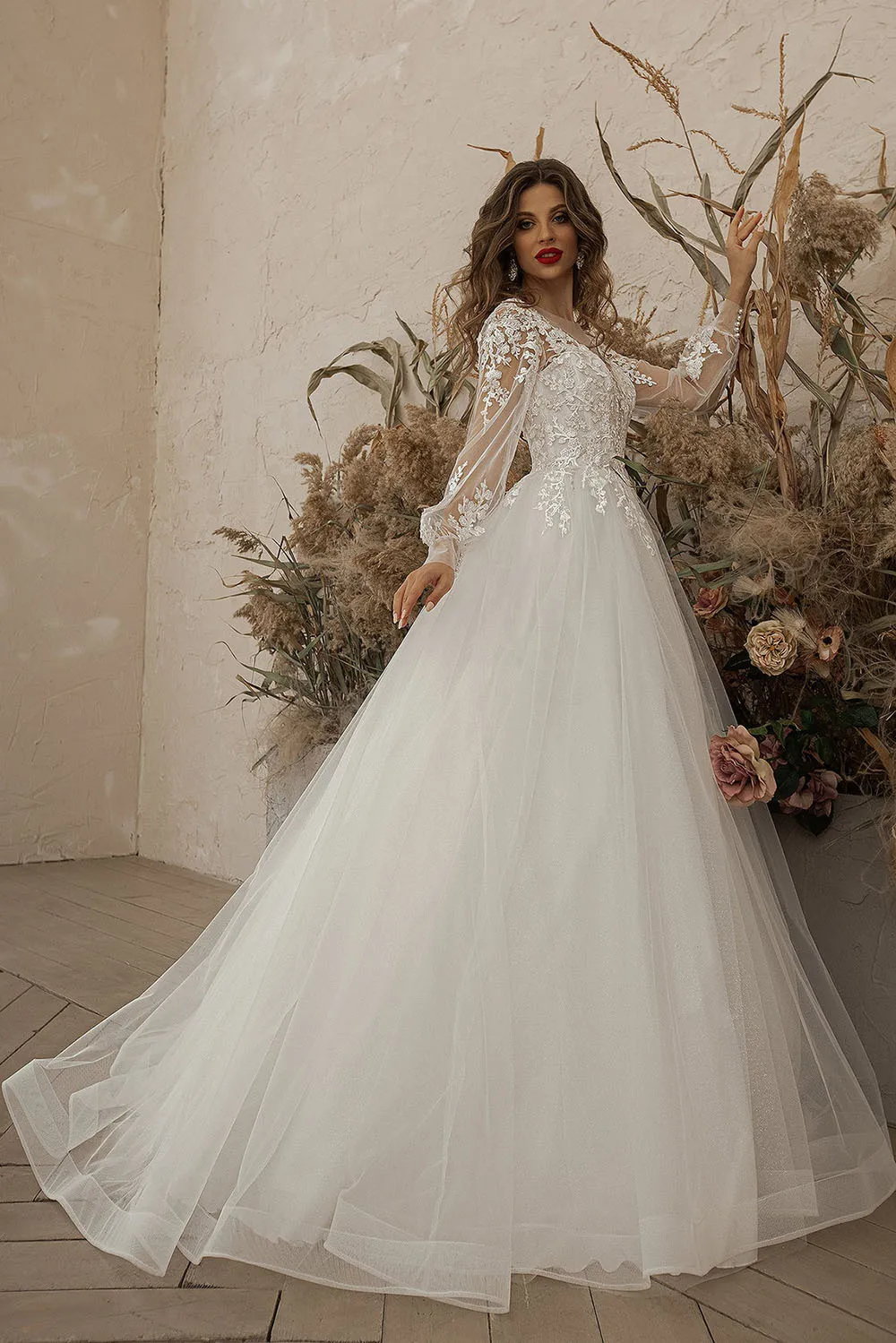 High End Boho Puff Mangas Vestidos De Casamento, Vestidos De Noiva De Tule, Apliques Robe, Ocasião Formal