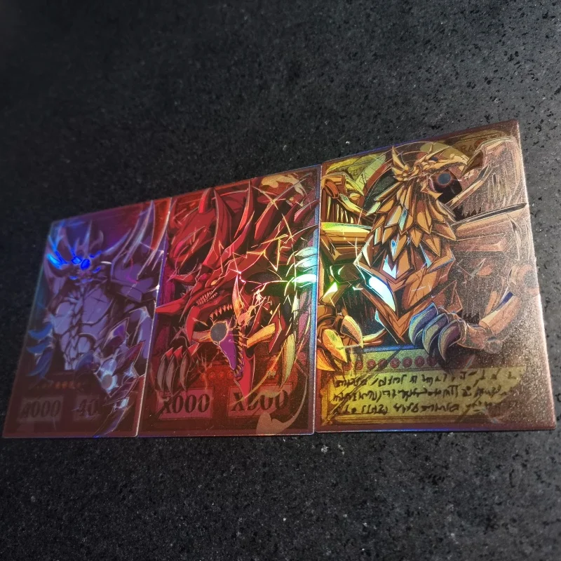 3Pcs/Set Yu Gi Oh Cards Egyptian God Unframed Version Anime Game Characters DIY Toys Gift Collection Color Brushed Flash Cards