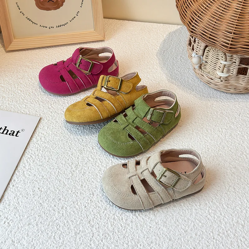 Candy Colored Girls' Sandals 2025summer New Fashion Girl Shoes Soft Soled Kid Shoe Hollow Roman Sandals Boy Beach Shoe Босоножки