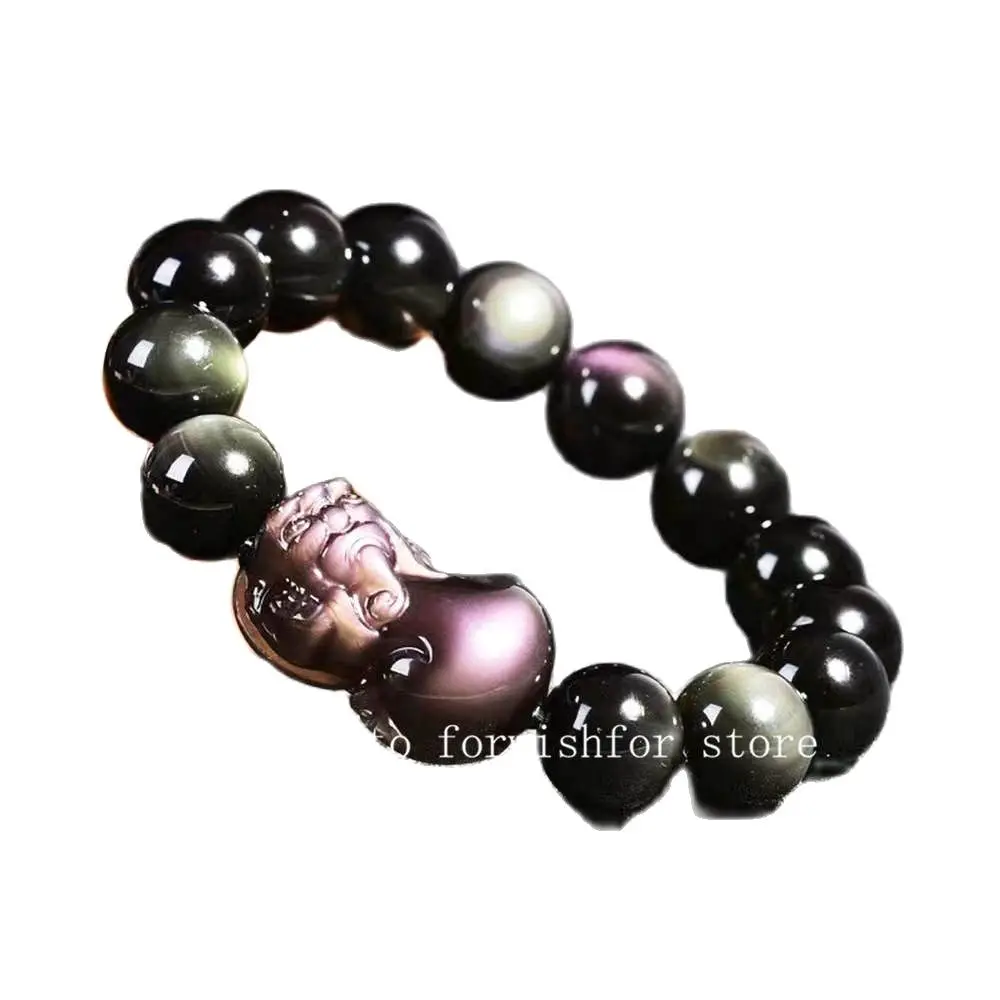 Natural New Double Rainbow Eye Obsidian Pixiu Bracelet Women's And Men's Single Circle Bracelet Couple Student Crystal Jewelry