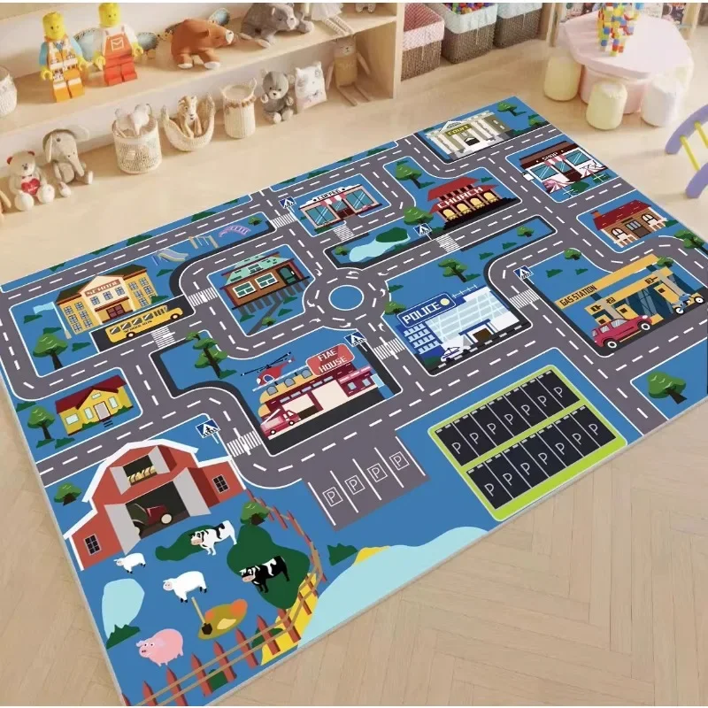 

Children's Study Bedroom Carpet Cartoon Car Traffic Parking Lot Game Mat Living Room Balcony Bedroom Baby Crawling Rug Alfombra