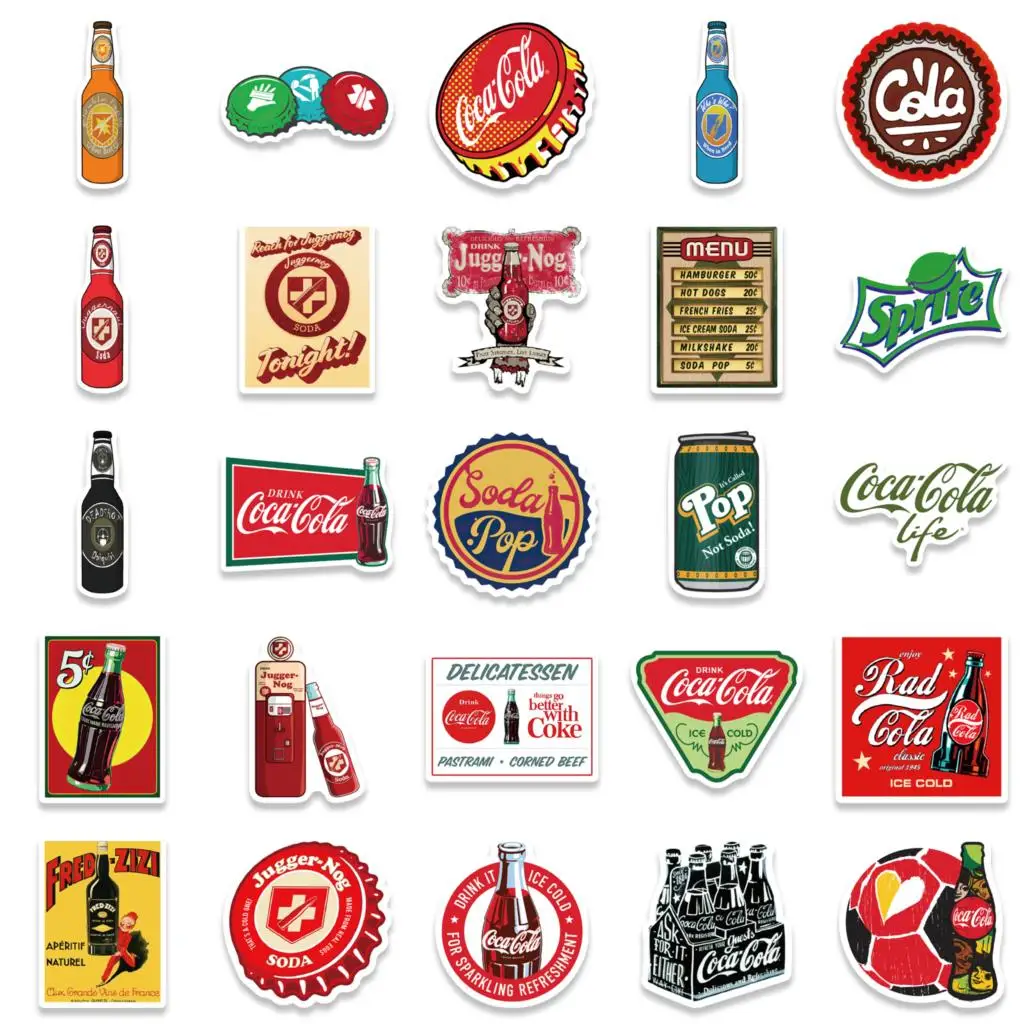 50PCS  Color Vintage Coke Bottle Stickers Personalized Decoration Luggage Compartment Notebook Waterproof Decals Stickers