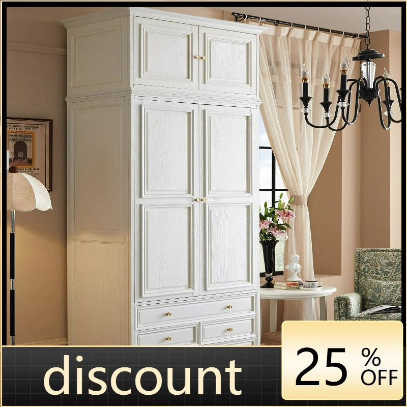 

LTT American all-solid wood floor-to-ceiling wardrobe two-door French light luxury home bedroom multi-door top cabinet