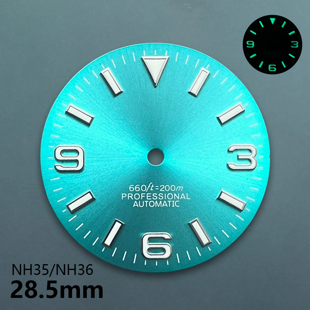 28.5 مللي متر S شعار Ex plorer Sunburst الهاتفي صالح NH35/NH36/4R حركة الأخضر مضيئة ساعة عالية الجودة تعديل الملحقات #4