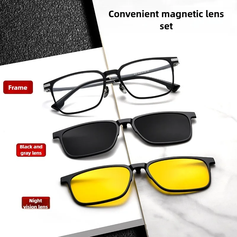 Prescription Glasses and Sunglasses with Magnetic Sun Clip Ons Polarized Night Vision Nearsighted in One Myopia Glasses Magnetic