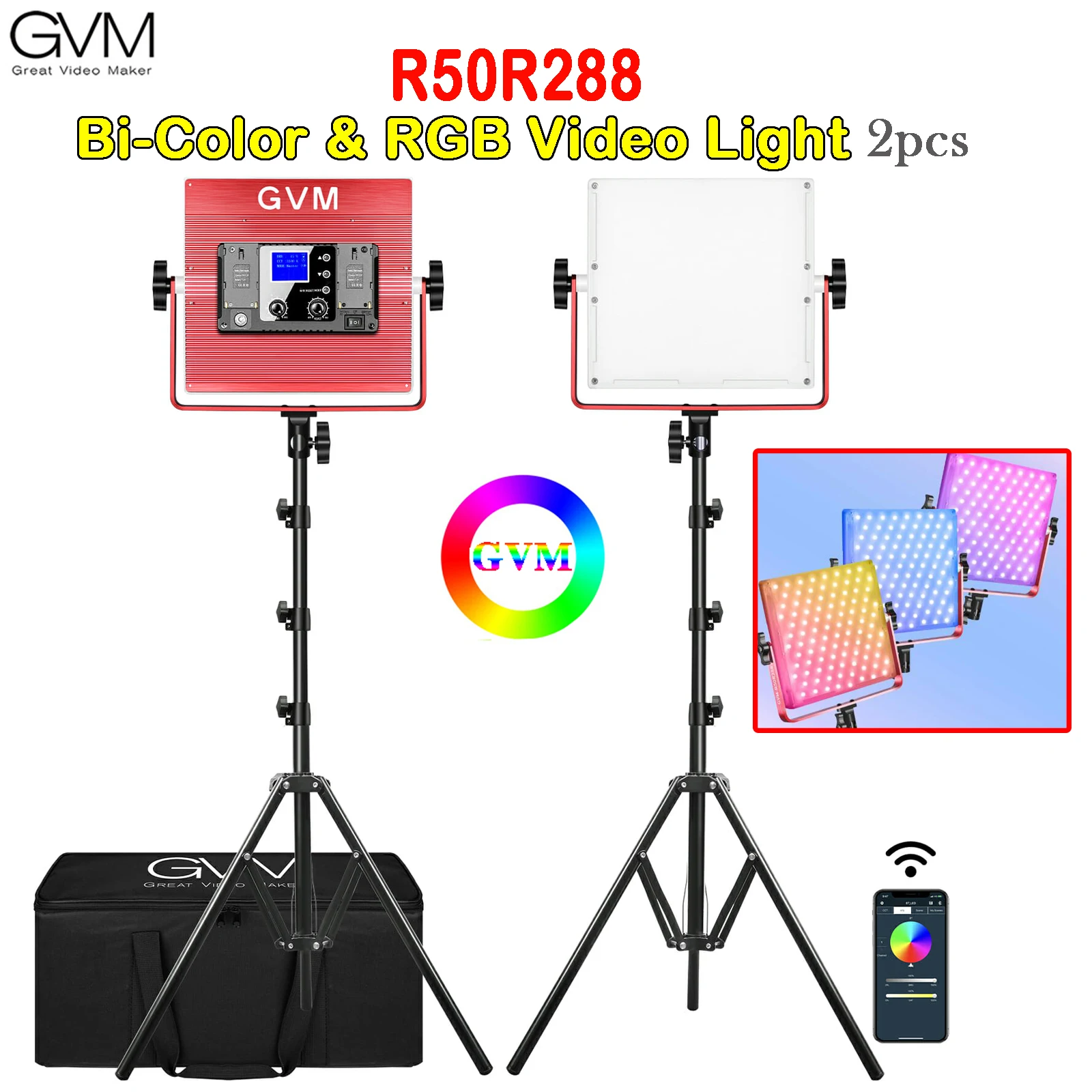 

GVM R50R288 RGB Video Light for Photography Led Lighting Photo Studio 50W High Power Soft Light Photographic PK Yongnuo