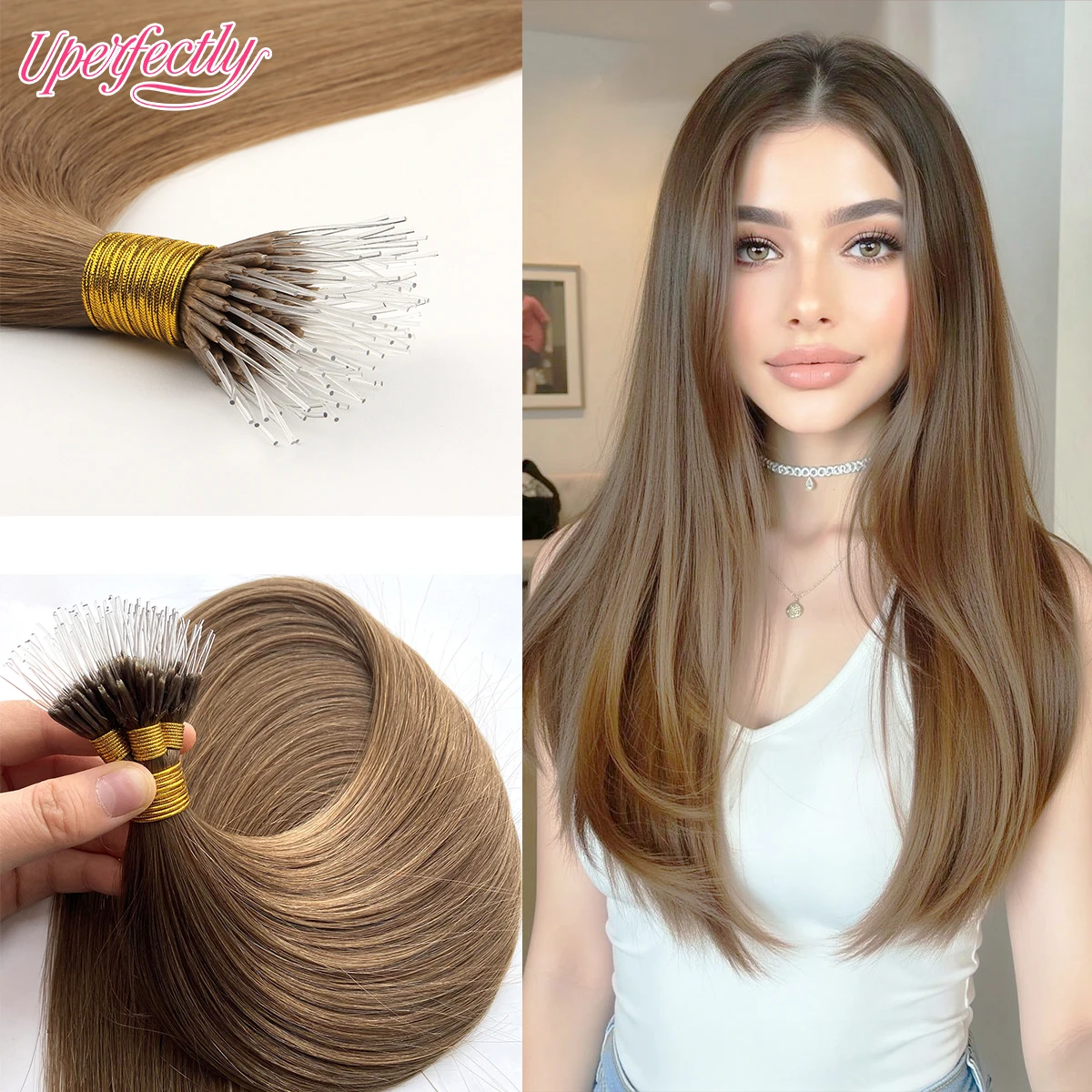 Uperfectly Nano Bead Nano Rings Extensions Straight Natural European Remy Human Hair No-Glue Plastic Tip 12–26 Inch For Women