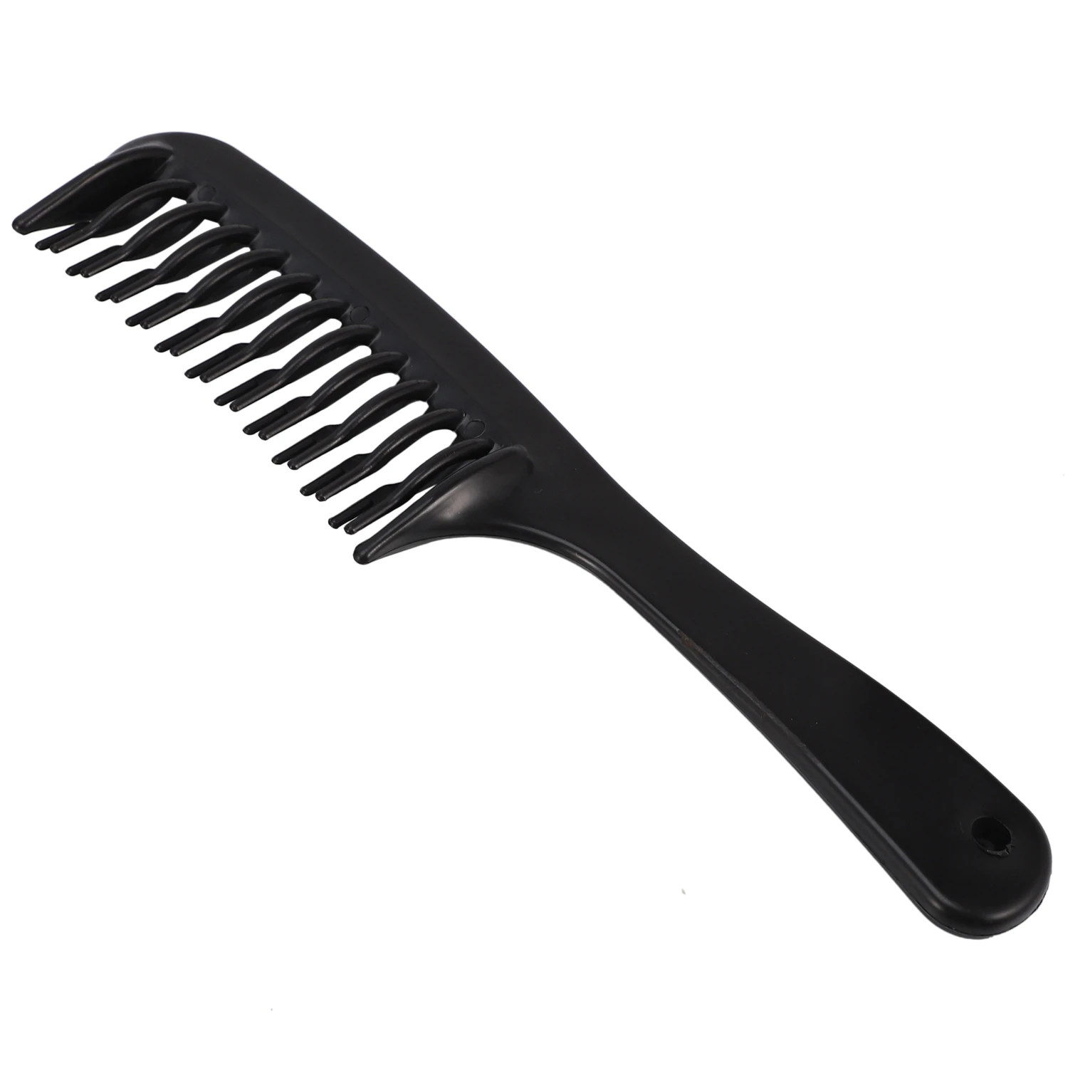 Peine de champú para desenredar dientes de doble fila negro con mango para cabello húmedo y rizado largo