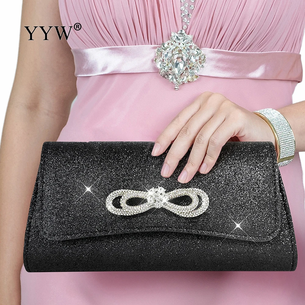 Luxury Designer Satin Diamond Bag Crystal Wedding Shiny Rhinestone Bow Evening Bag Dinner Party Bling Clutch Purse Shoulder Bag