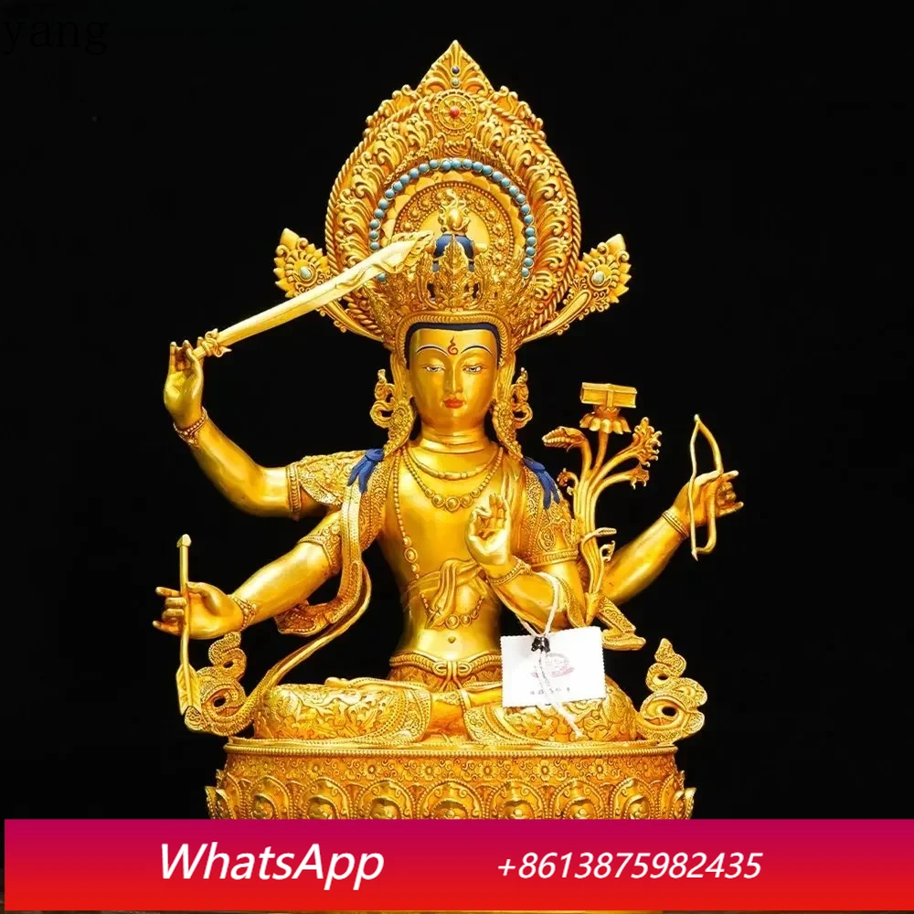 CX Copper gilding carving Four-arm Manjusri Bodhisattva Buddha statue Nepal Tibet sculpture,36cm,24cm