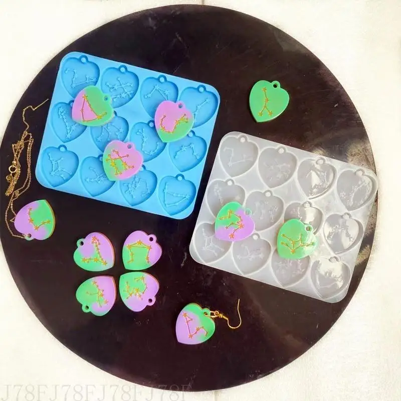 

J78F Twelve Constellations Mirror Silicone Mold Suitable for Resin Diy Craft Earrings Pendant Keychain Jewelry Making