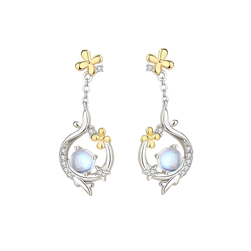 Thaya S925 Sterling Silver Women Earrings Flower Moon Design Elegant Earring for Women Zircon Fashion Earring Party Fine Jewelry
