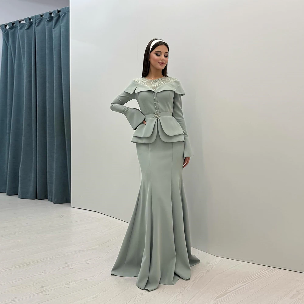 

Вечерние платья русалки по индивидуальному заказу, модные коктейльные платья трапециевидной формы с поясом и круглым вырезом для женщин, длинные платья для выпускного вечера в пол