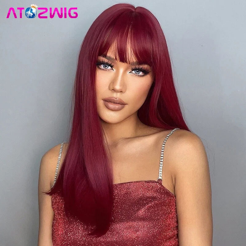 Рисунок 2 - Длинные винно-красные бордовые прямые волосы с челкой