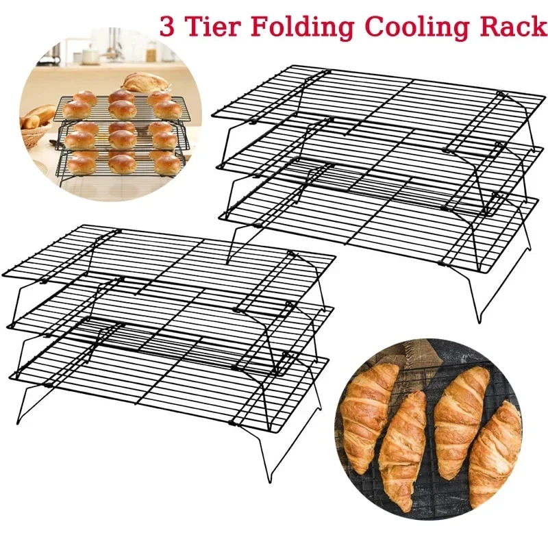 

Stainless Steel 3 Layer Foldable Non Stick Wire Grid Baking Tray Cake Cooling Rack Oven/Pizza/Bread/BBQ/Bake Cooling Rack