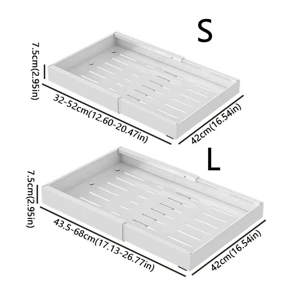 سلة خزانة متعددة الوظائف قابلة للسحب بعرض قابل للتعديل، رف سحب معدني قابل للتمديد، نوع درج غير مثقوب