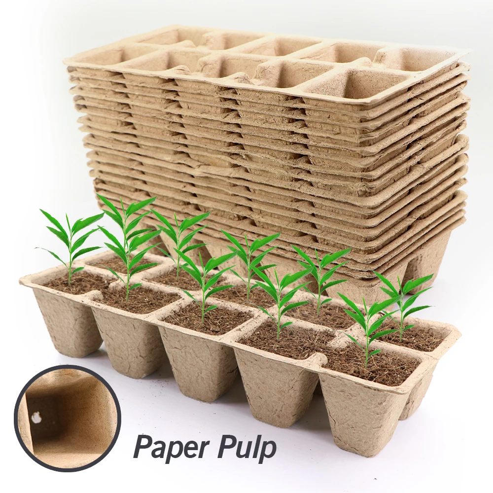 10-Cell Peat Pot Seed Starter Trays Biodegradable Seedlings Container Plant Starting Kits Accessories Gardening Nursery Growing