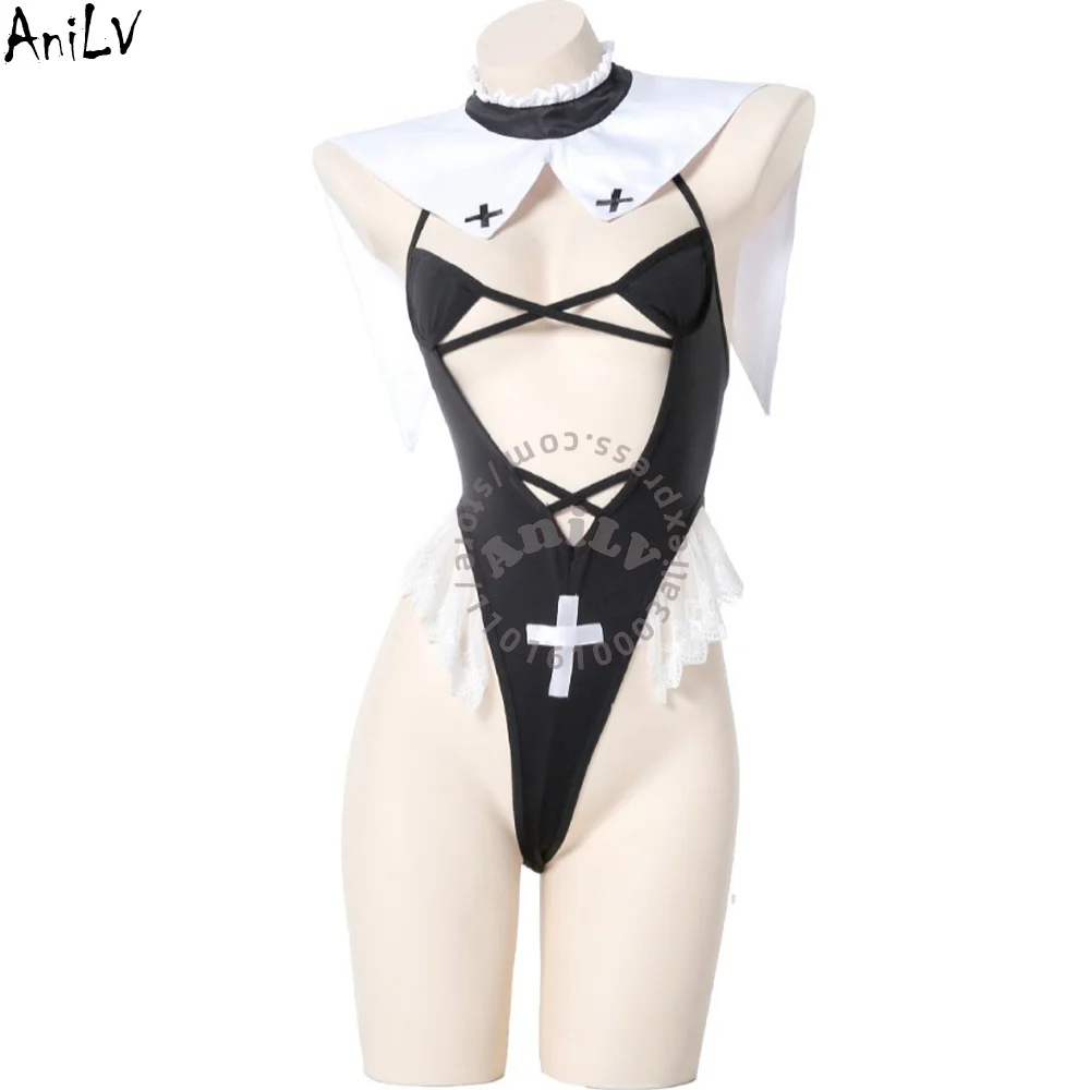 

AniLV аниме униформа монахини, боди, сексуальное женское белье, женская одежда для сестры, горничной, эротический костюм для ролевых игр
