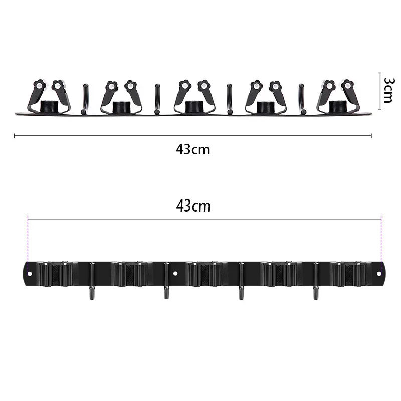 Rust Proof 5 Racks 4 Hooks Sturdy Stainless Steel Space Saving Mop and Broom Holder