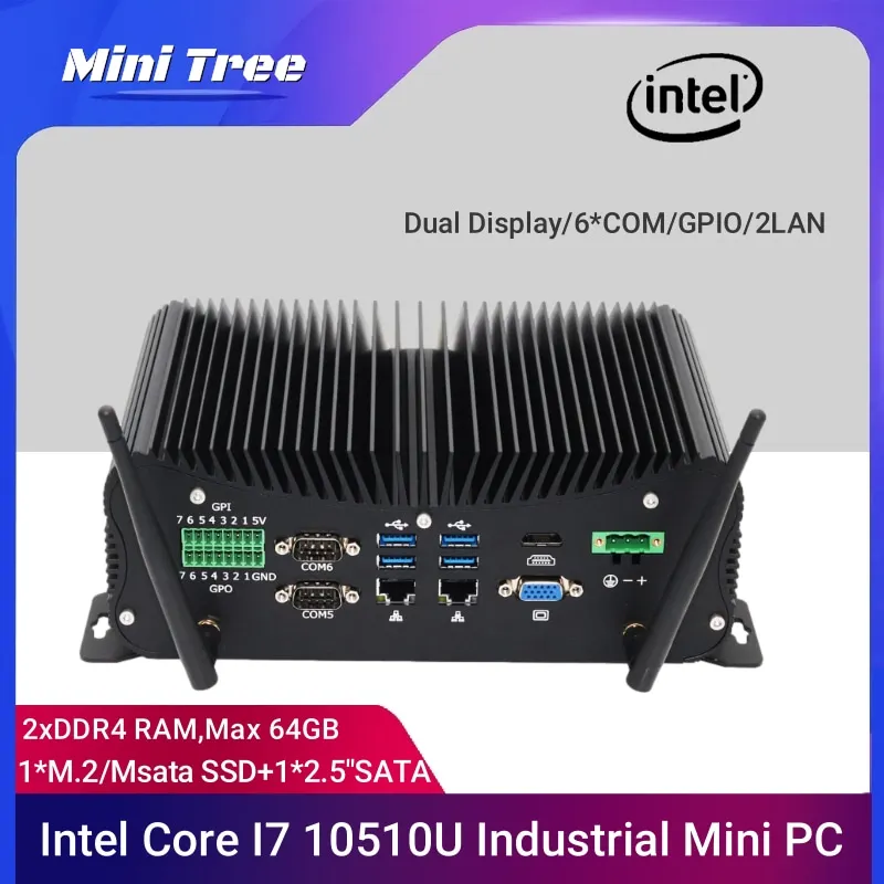 Fanless Industrial Computer 6xCOM GPIO Core i7 8565U i7 7500U i5 8250U Dual LAN HD VGA Win10 Linux Embedded Mini PC Box Wifi/4G