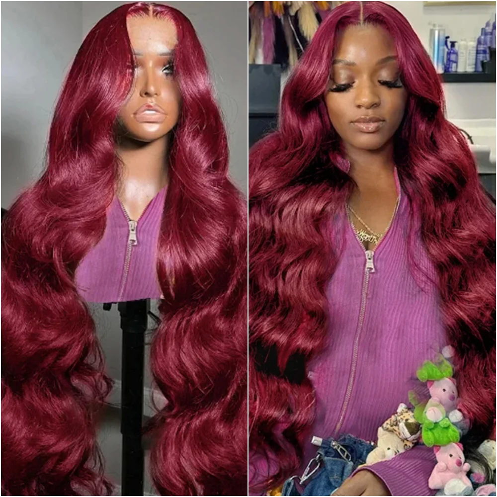 

Объемная волна 13x6 HD Прозрачный парик фронта шнурка из 100% человеческих волос 99J Бордовый 13x4 Парики фронтальной части шнурка для женщин Цветные 40-дюймовые парики