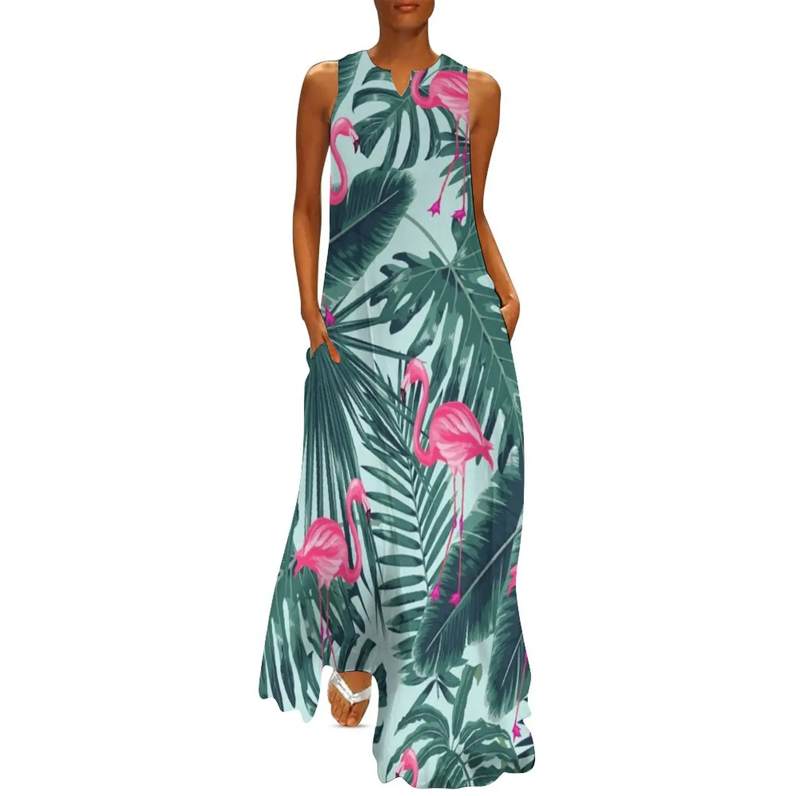 

tropic abstract flamingo Long Dress Elegant gown evening dress woman Women's summer suit Dress