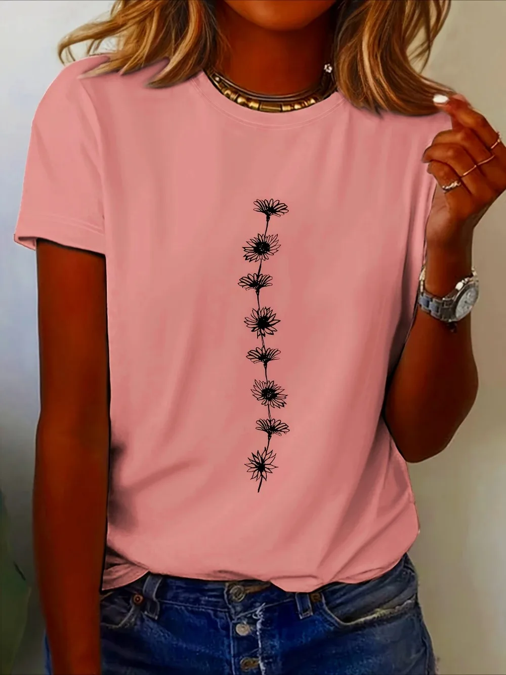 Damen Casual T-Shirt mit Sonnenblumen-Print, Kurzarm, Rundhalsausschnitt, Perfekt für Sommer, Casual Mode, Harajuku, Kawaii, Y2K Kleidung – Detail 9