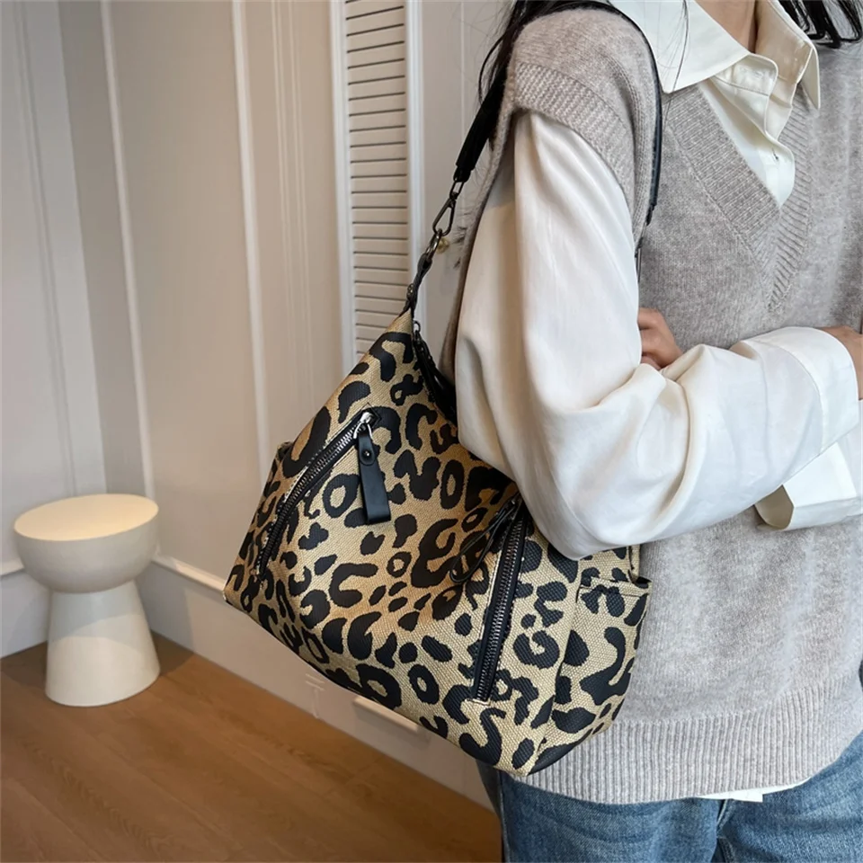 Luxury Patent Leopard Handbags Women Bags Designer Canvas  Purses Ladies Large Shoulder Crossbody Tote Sac