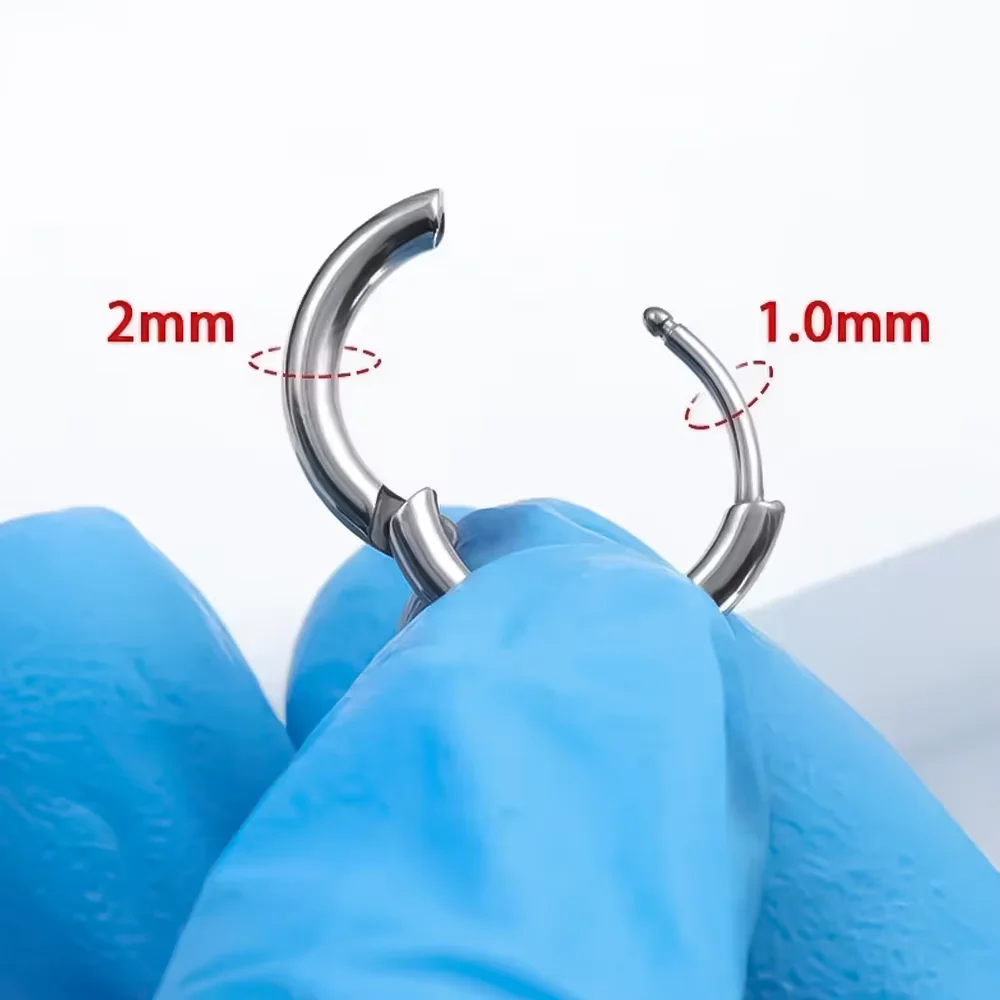 1Pair F136 Titanium Minimalist Earrings Stainless Steel Fashionable Hinged Closed-Back Hoop Body Piercing Jewellery