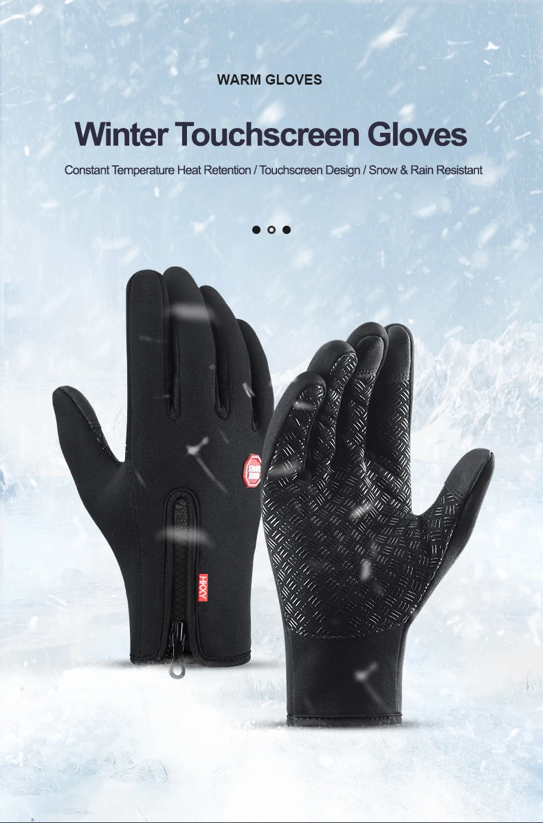 Mann warme Winterhandschuhe Touchscreen wasserabweisende winddichte Handschuhe Ski Outdoor Sport Radfahren Fahren Reißverschluss schwarze Handschuhe Frauen – Detail 1