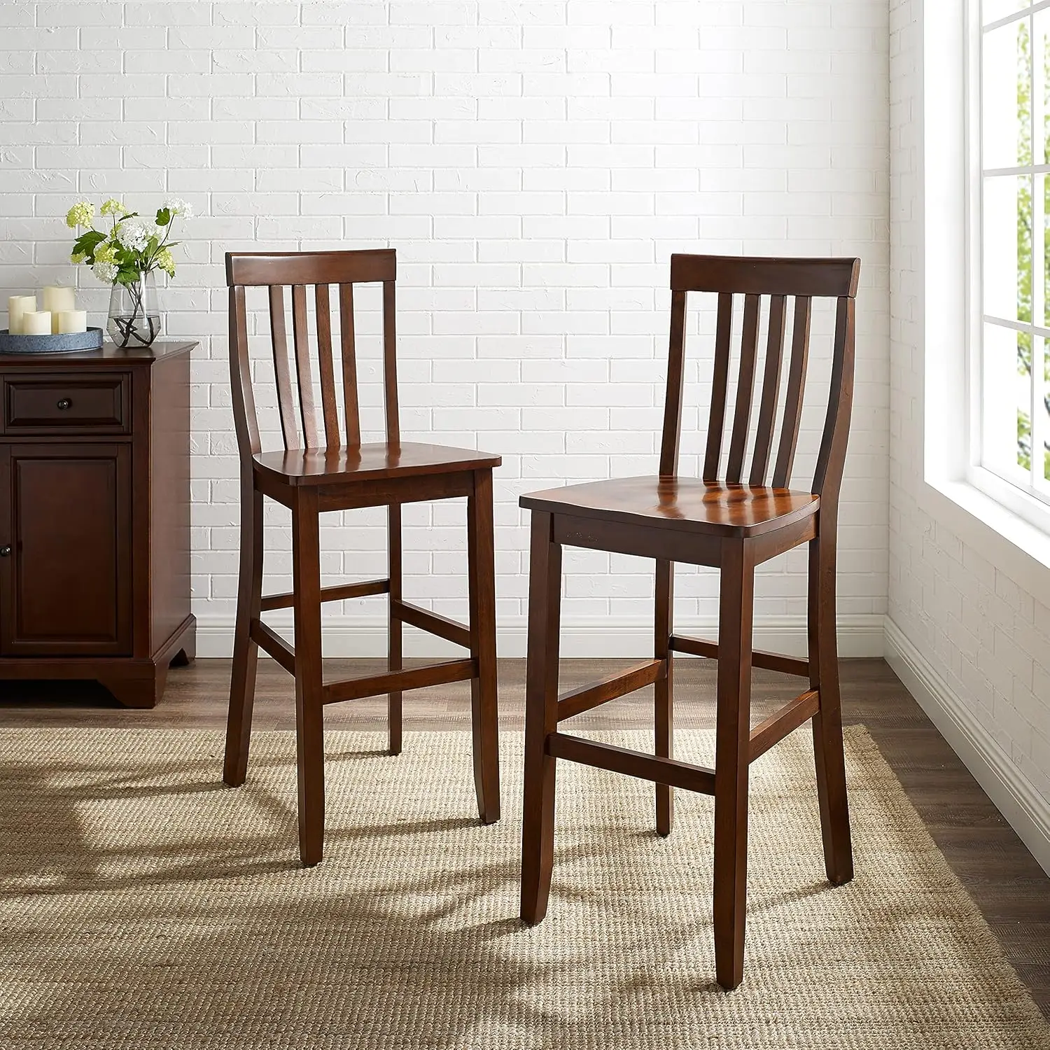 Furniture Schoolhouse Bar Stool (Set of 2), 30-inch, Vintage Mahogany