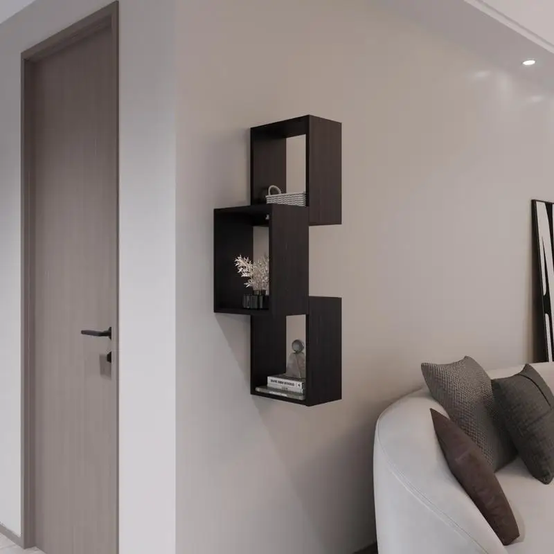 

3-Cube Wall Shelf, Open Storage & Display Shelves for Living Room or Office Decor, Black Finish, Modern Design, Versatile