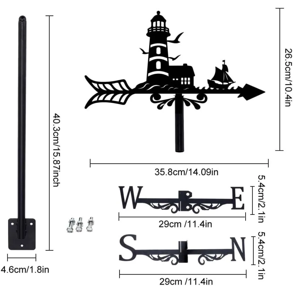 Lighthouse Weather Vane Small Boat Weathervane Seagulls Metal Wind Vanes Garden Farmhouse Decorative Outdoor