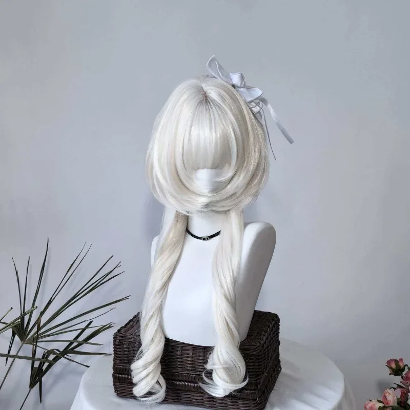 Milky White Jellyfish Cut Wig High Layered Long Roman Curls with Bangs Full Head Heat Resistant Synthetic Hair Wig for Daily