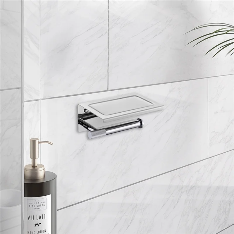 

Fresh For Household Wall-Mounted Stainless Steel Toilet Paper Roll Rack Dual Holder Mobile Phone Stand For Bathroom Use