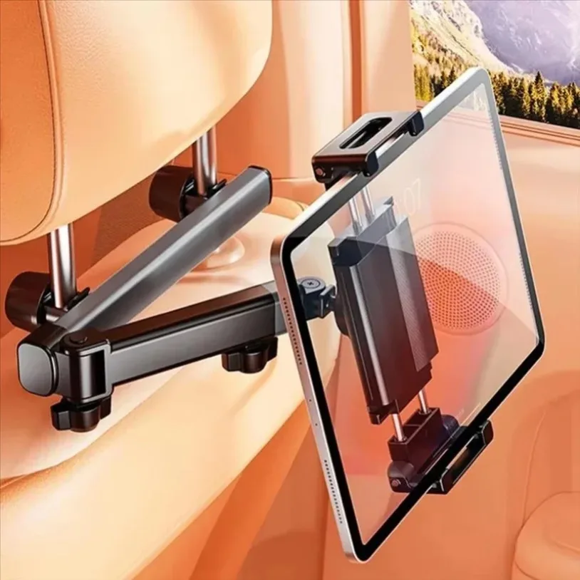 Car Headrest Tablet Mount Telescopic Adjustable Foldable Stand, Universal Bracket for 6‑12.9 Inch Phone Tablet Backseat Use
