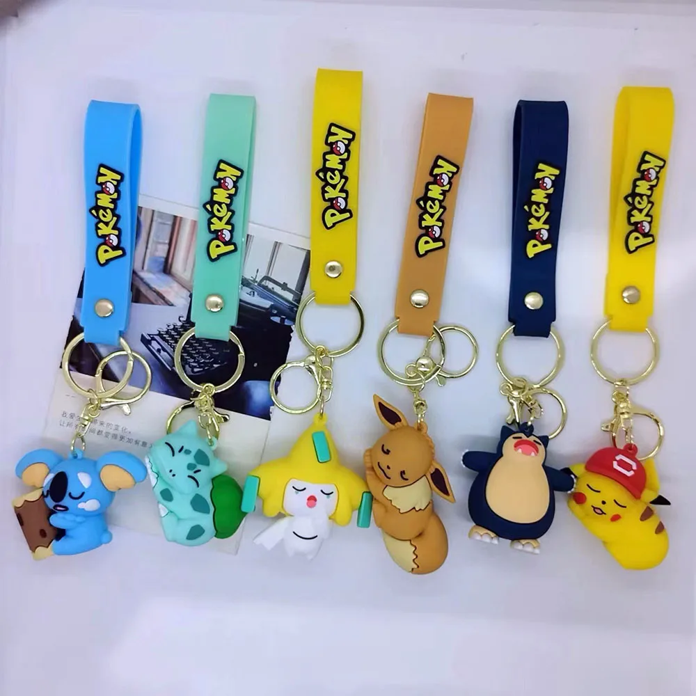 Pokemon Keychain Kawaii Pikachu Snorlax Bulbasaur Anime Action Figure Toy Cartoon Fashion Doll Keyring Car Bag Pendant Kids Gift