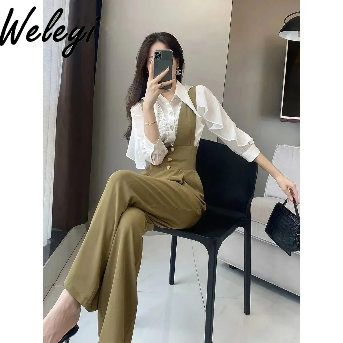 Women\'s Strap Overalls 2024 Autumn Clothing High Skinny High Waist Suit Wide Leg Pants Black Jumpsuit Work Jump Suits for Women