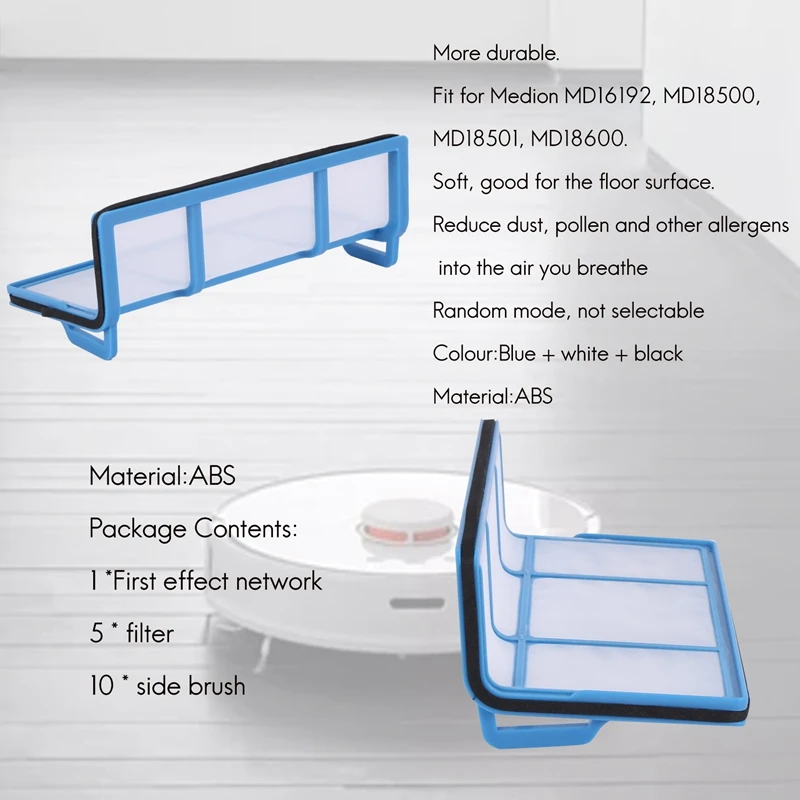 5 фильтров + 10 боковых щеток для запасных частей Medion Md 16192 Md 18500 Md 18501 Md 18600