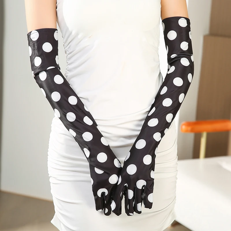 Halloween Makeup Party Opera Stage Dinner Dress Women\'s Long Mittens Fashion Polka Dot Print Stretch Spandex Gold Velvet Gloves