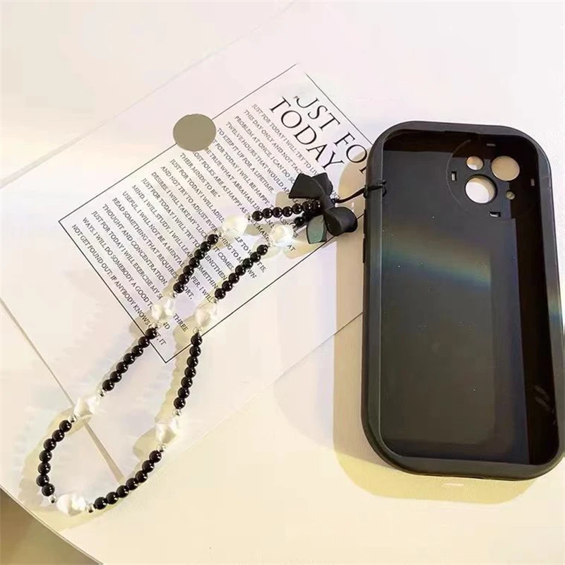 Retro Bowknot Pearl Phone Charm Strap Flower Bead Pendant Korean Bracelet For iPhone Samsung Accessories Hanging Rope For Girl