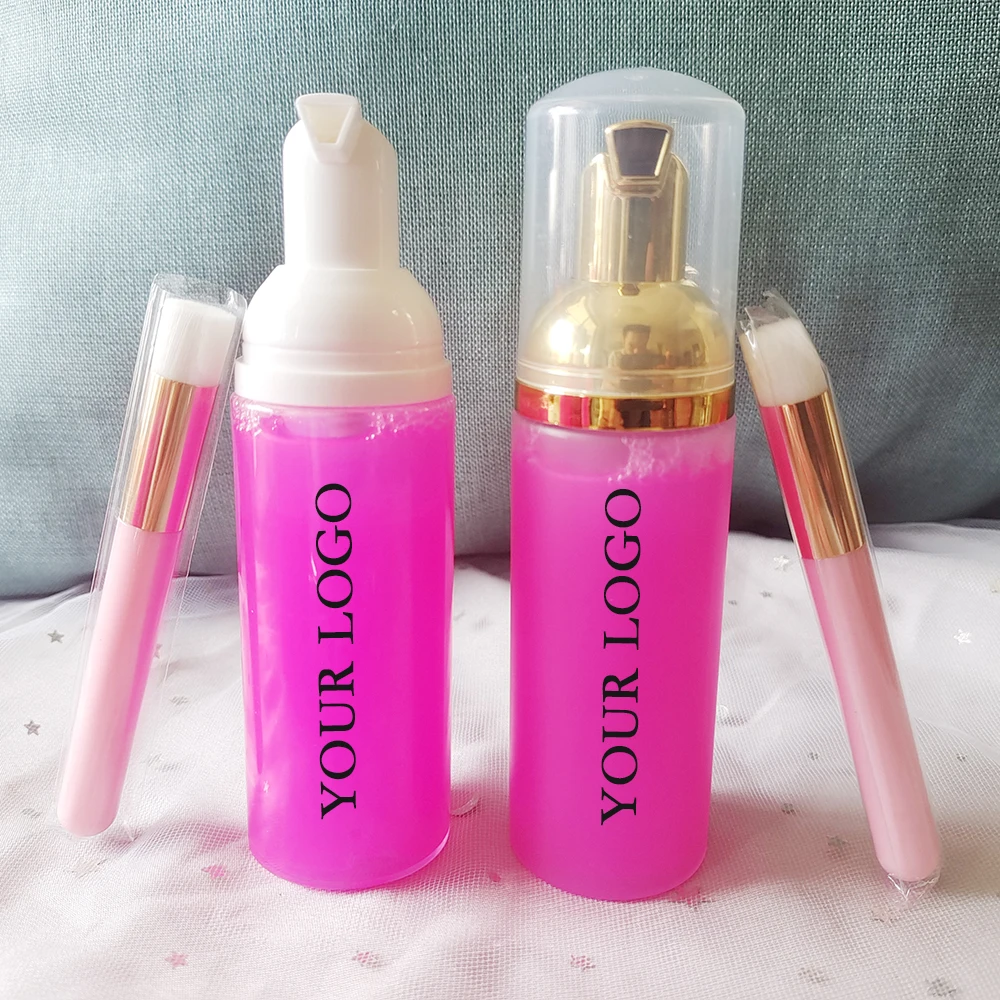 Custom Eyelash Extension Shampoo Pink Foam Kit 60ML Supply Cleanser For Makeup Remover Tools Glue Lash With Brush Women