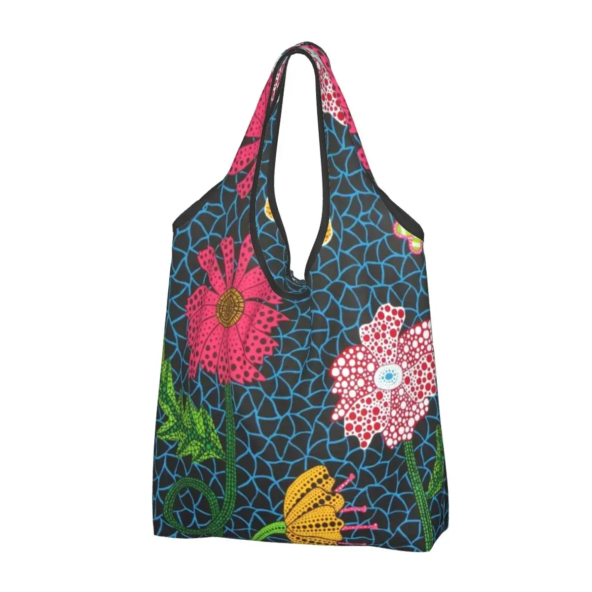 Large Reusable Yayoi Kusama Flowers Grocery Bags Recycle Foldable Japanese Art Shopping Eco Bag Washable Lightweight