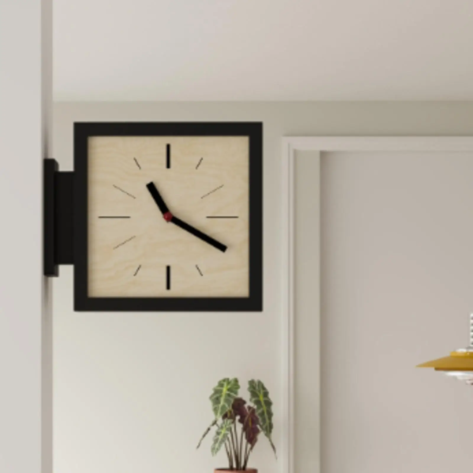 Analog Square Wooden Wall Clock for Hallway Decor Double Sided Corner Mount with Acrylic Face Cover