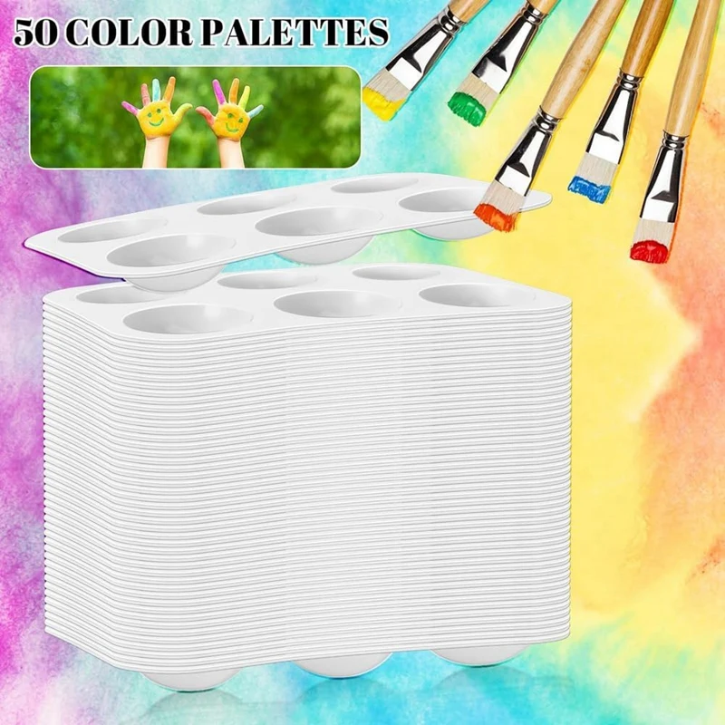 NEW-White Plastic Watercolor Palette, 6 Well Rectangular Paint Palettes, Paint Tray Palettes, Paint Trays