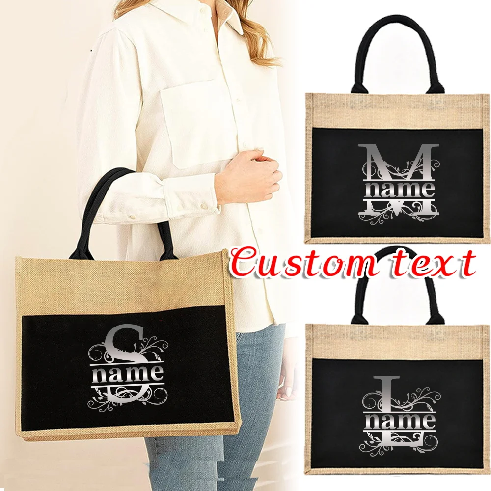 

Personalized Customization Name Women's Shopping Bag Fashion Linen Handbag Grocery Storage Bag Customized Product