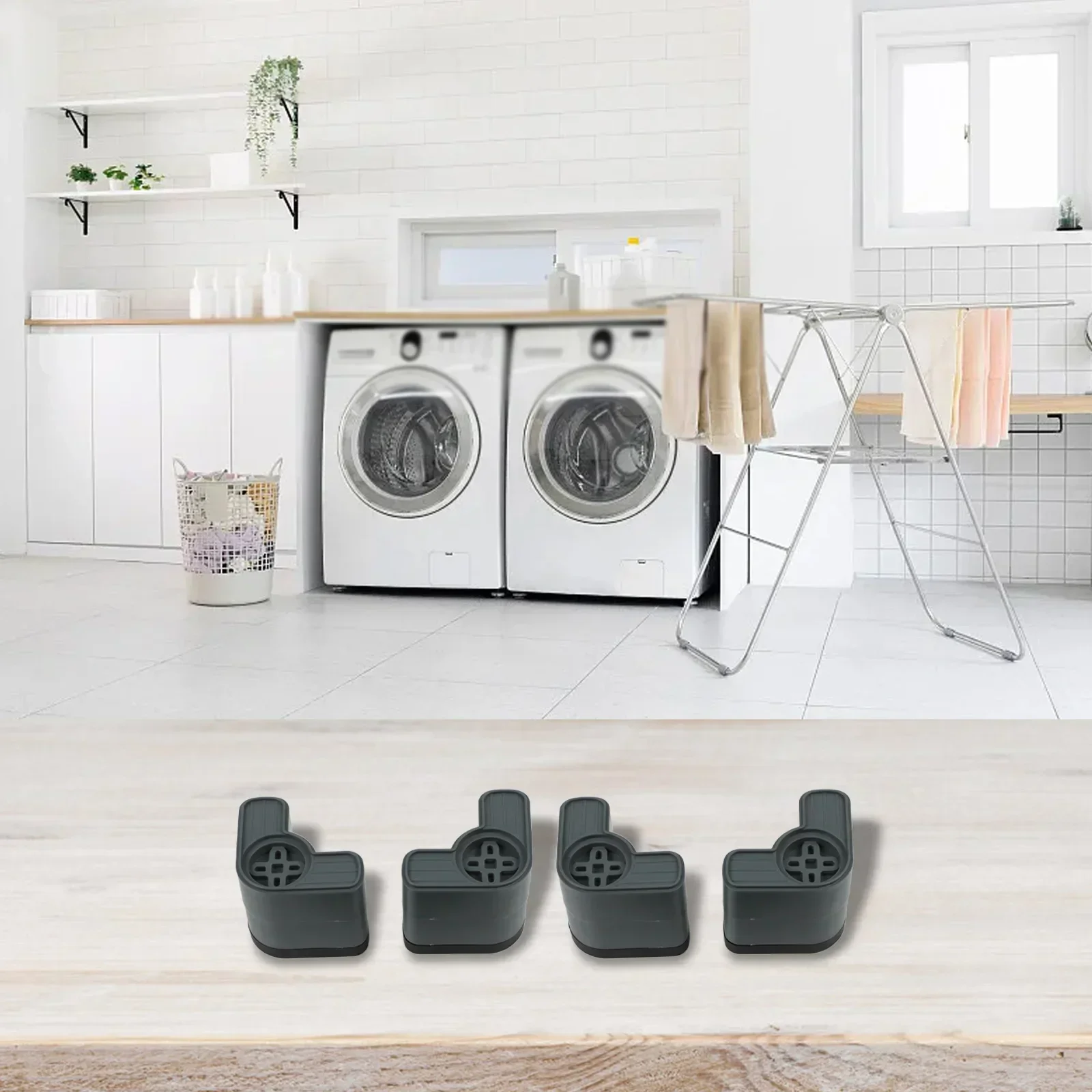 4 Pack NonSlip Vibration Dampers for Washing Machines and Dryers to Absorb Shock Minimize Noise and Floor Scratches