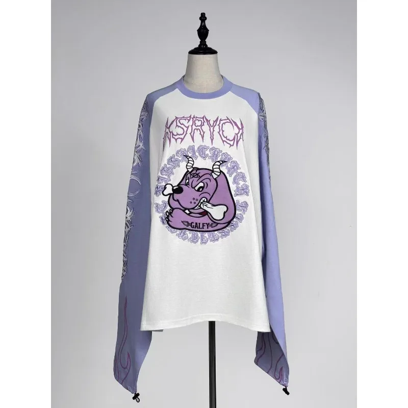 Japanese Street Subculture Long Sleeve T-shirts Harajuku Tattoo Prin Taesthetic Tees Women's Retro Y2k Oversize Loose Casual Top