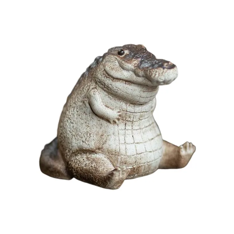 Alligator Figurines Crocodile Tea Figurine Durable Resin Chubby Animal Ornament For Lawn Desktop Or Balcony