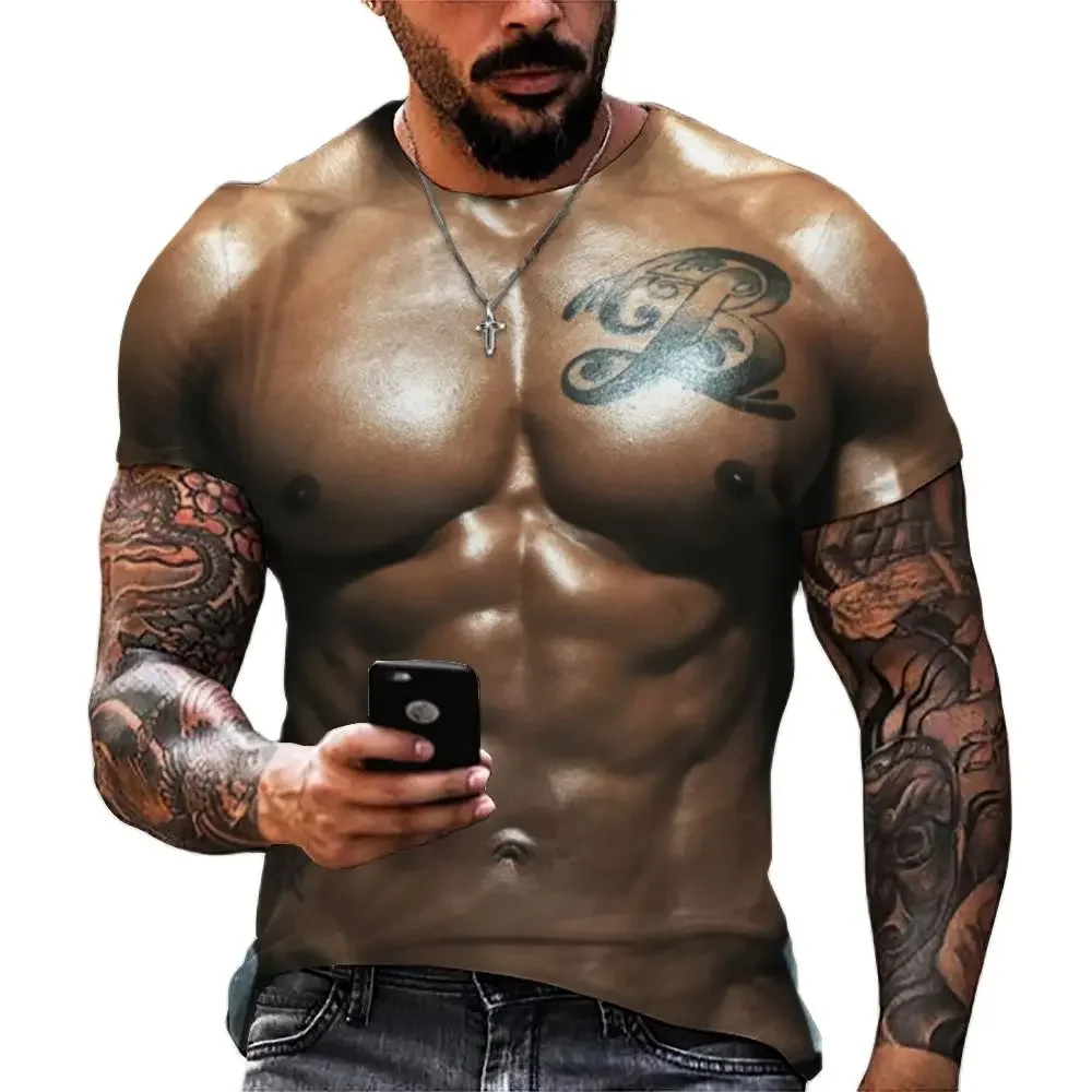 Interesting Muscle Simulation 3D Men's Printed Shirt Summer O-neck 3D Printed Harajuku Fashion Street Summer T-shirt image 3